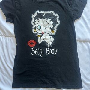 Betty Boop Black Tee with Red Lips Design